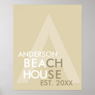 Beach House Retro Modern Minimalist Personalised Poster