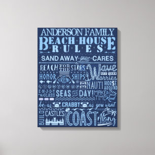 Beach House Rules Blue Custom Family Cottage Sign