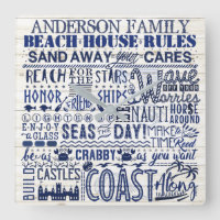 Beach House Rules Custom Family Name Blue Coastal