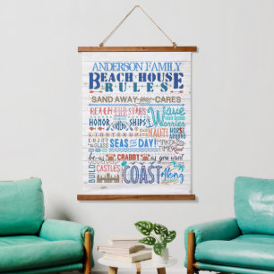 Beach House Rules Family Cottage   Custom Coastal Hanging Tapestry