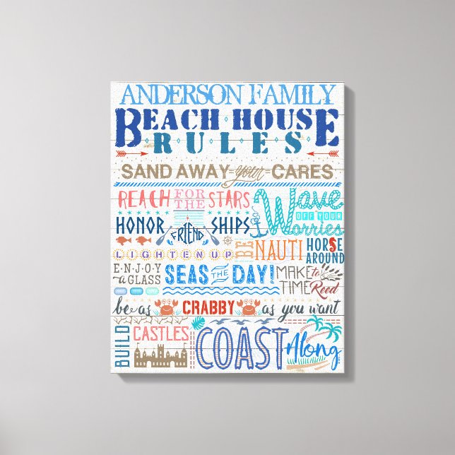 Beach House Rules Personalised Family Cottage Sign (Front)