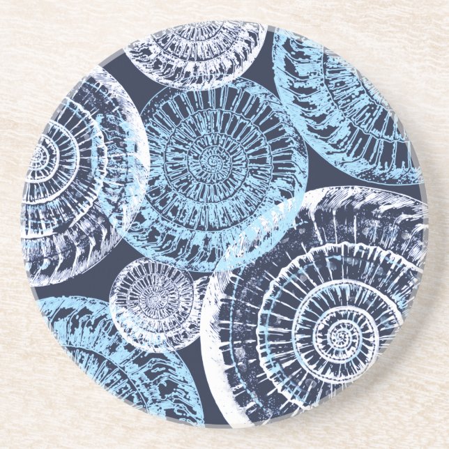 Beach House Sea Shell Blue White Coaster (Front)