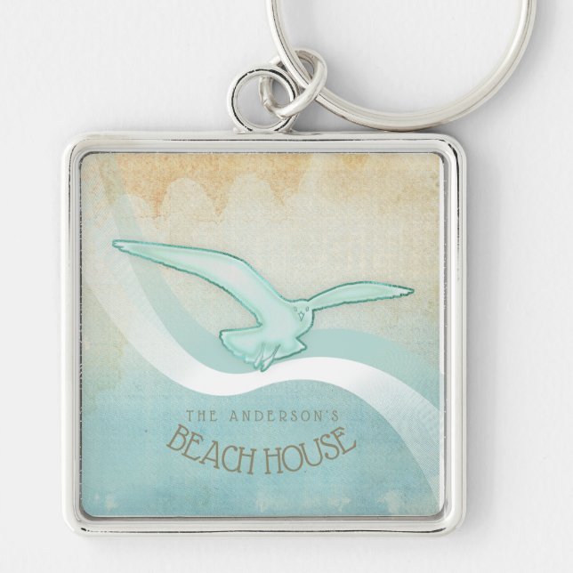 Beach House Seagull Aqua Blue ID623 Key Ring (Front)