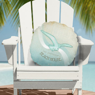 Beach House Seagull Aqua Blue ID623 Round Cushion