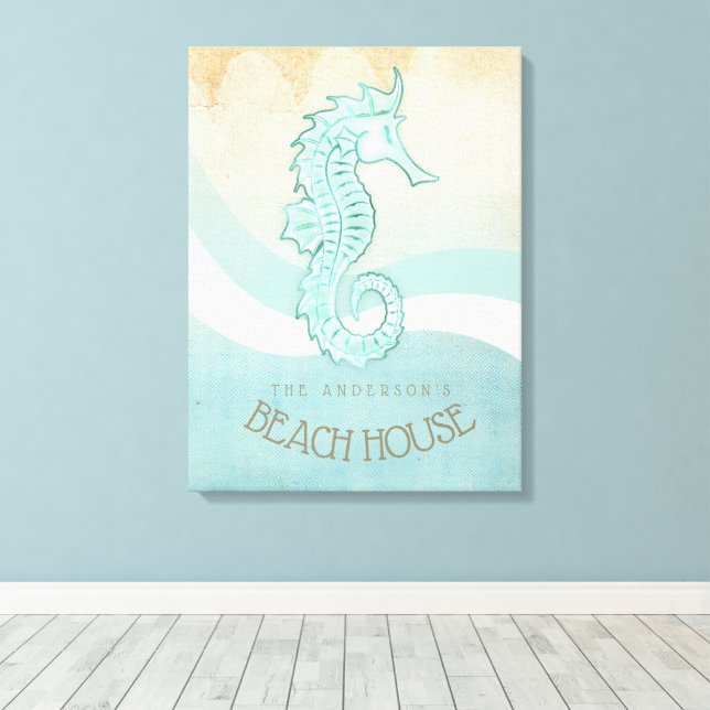 Beach House Seahorse Aqua Blue ID623 Canvas Print (Insitu(Wood Floor))
