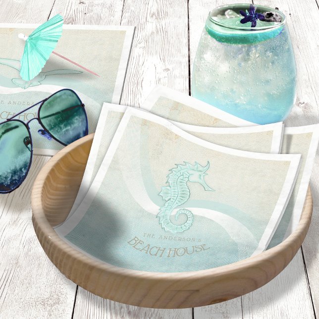 Beach House Seahorse Aqua Blue ID623 Napkin (Creator Uploaded)