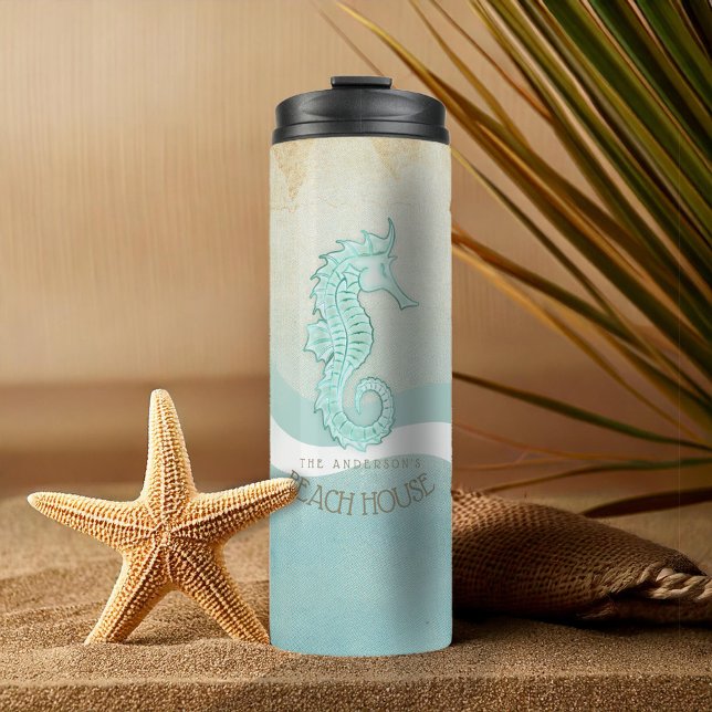 Beach House Seahorse Aqua Blue ID623 Thermal Tumbler (Creator Uploaded)