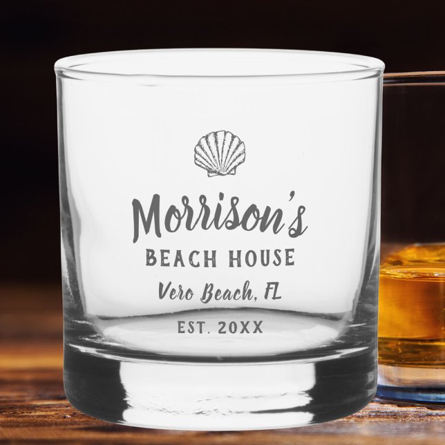 Beach House Seashell Clam Shell Personalised Name Whiskey Glass (Creator Uploaded)