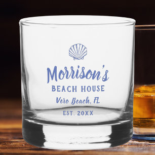 Beach House Seashell Clam Shell Personalised Name Whiskey Glass