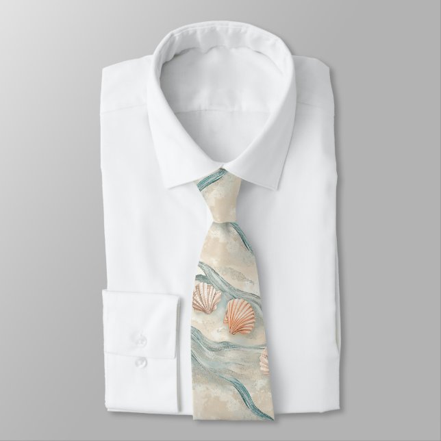 Beach House Seashell Pattern Tie (Tied)