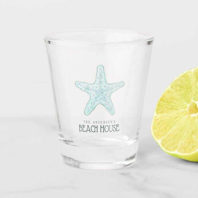 Beach House Starfish Aqua Blue ID623 Shot Glass (Front)