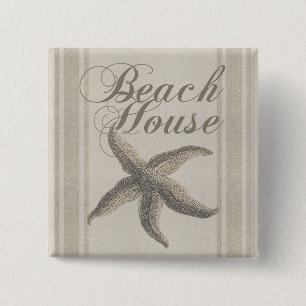 Beach House Starfish Artwork Summer 15 Cm Square Badge