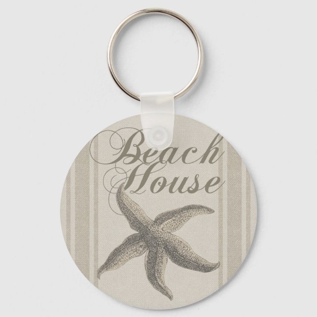 Beach House Starfish Sandy Coastal Decor Key Ring (Front)
