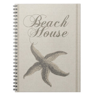 Beach House Starfish Sandy Coastal Decor Notebook