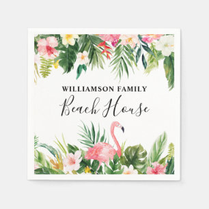Beach House Tropical Watercolor Floral Cocktail Napkin