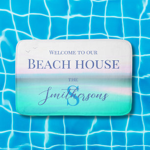 Beach house vacation ocean blue sea  bath mat