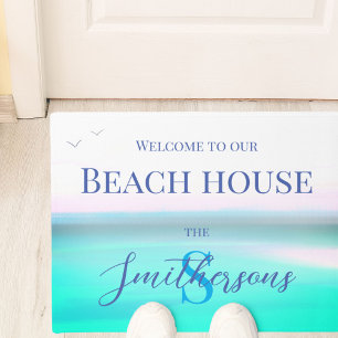 Beach house vacation ocean blue sea  doormat