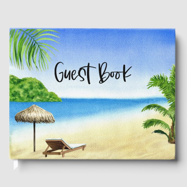 Beach  House Vacation on ocean background Guest Book (Front)