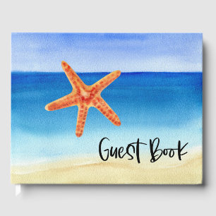 Beach House Vacation on ocean background Guest Book