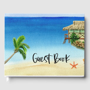 Beach House Vacation on ocean background Guest Book