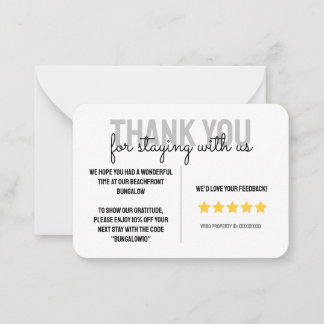 Beach House Vacation Rental Guest Thank You Card