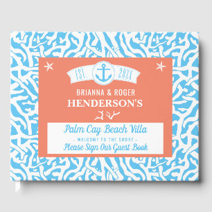 Beach House Vacation Rental Nautical Coral Blue Guest Book