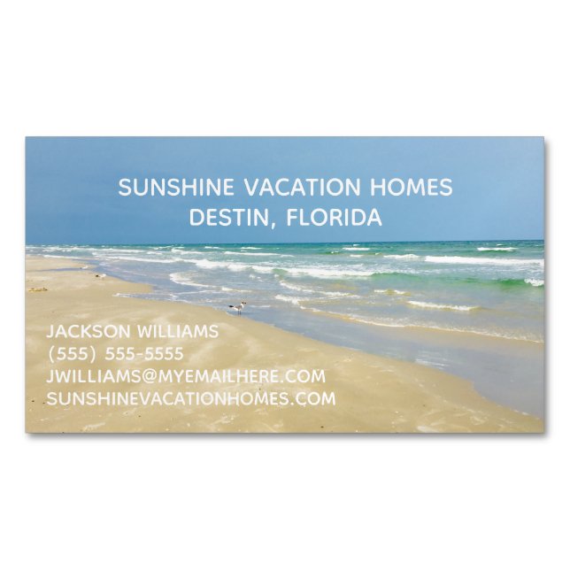 Beach House Vacation Rental Real Estate Company Magnetic Business Card (Front)