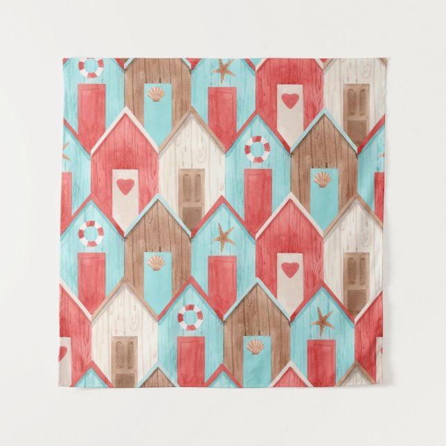Beach house watercolor: retro pattern. tapestry (Front)