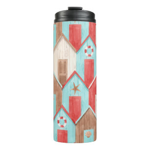 Beach house watercolor: retro pattern. thermal tumbler
