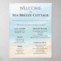 Beach House Welcome Sign with House Rules & WiFi