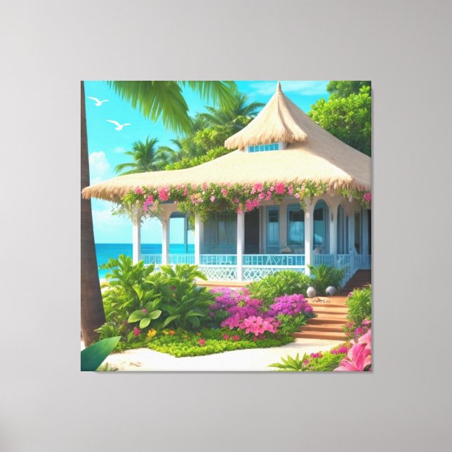 Beach House with Ocean View Canvas Print (Front)