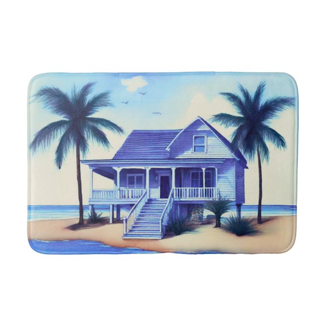 Beach House with Palm Trees Bath Mat (Front)
