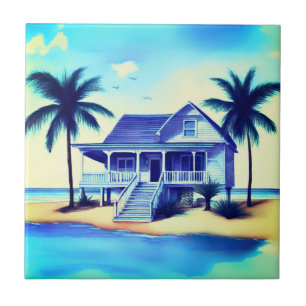 Beach House with Palm Trees Tile