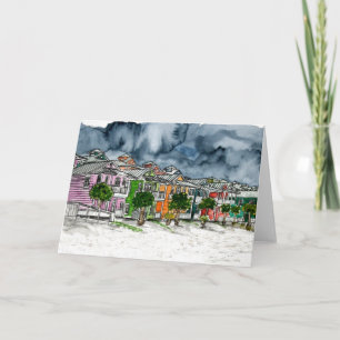 beach houses tropical art drawing card