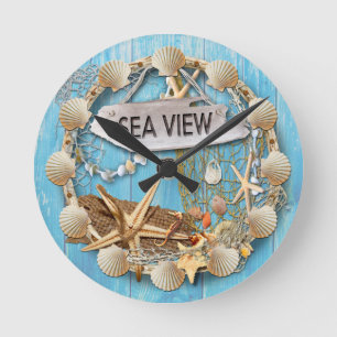 Beach Hut/Beach House Clock, Sea View Round Clock