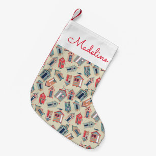 Beach Hut Pattern Add Your Name Small Christmas Stocking