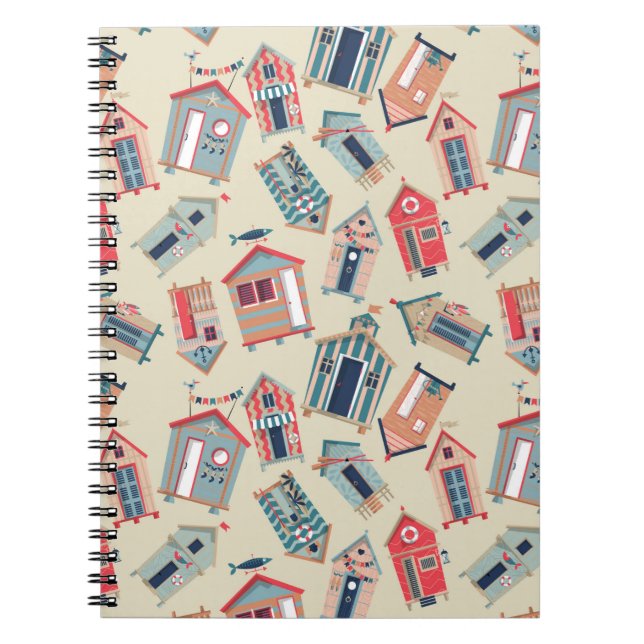 Beach Hut Pattern Spiral Notebook (Front)