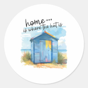 Beach Hut Sweet Home Quote Summer Vacation  Classic Round Sticker