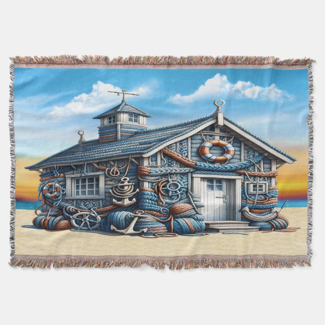 Beach Hut Throw Blanket (Front)