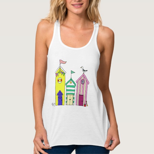 Beach Huts 1 Illustration Singlet (Front)