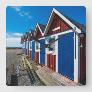Beach Huts 3 Square Wall Clock