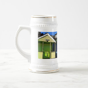 Beach huts and blue skies english seaside photo beer stein