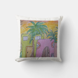 Beach Huts and Golden Skies Throw Pillow