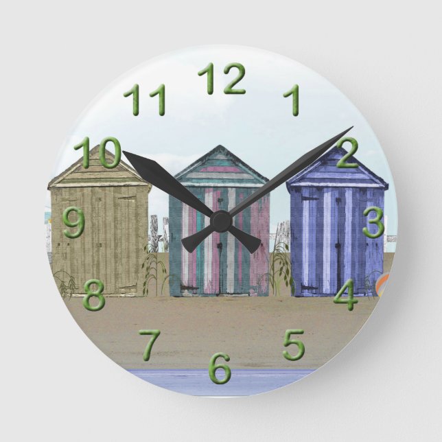 Beach Huts Art Gifts Round Clock (Front)