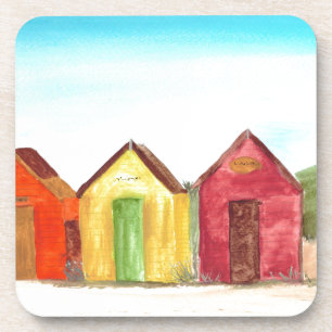 Beach huts art print beach coaster