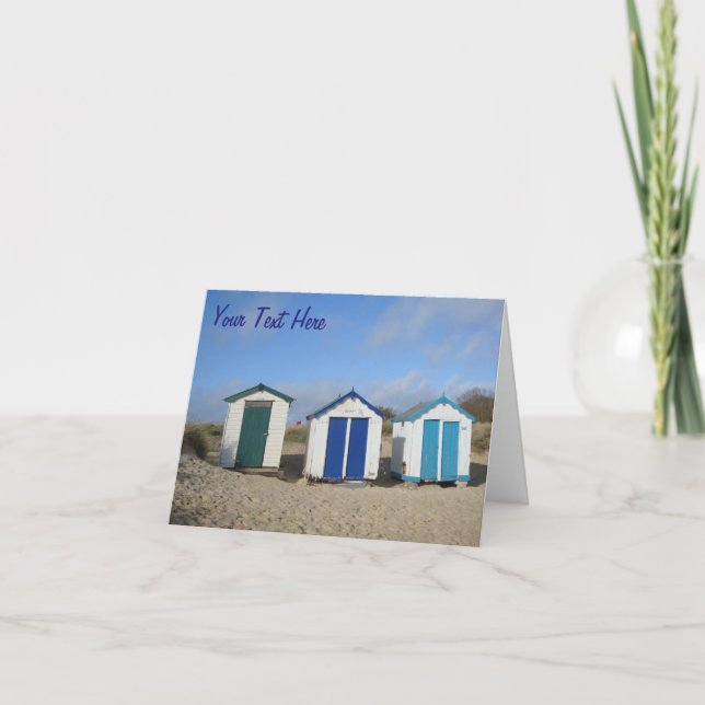 Beach huts blue skies english seaside photographic card (Front)