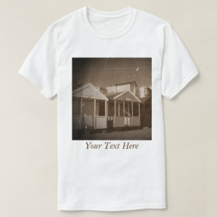 Beach huts blue skies sepia english seaside photo T-Shirt