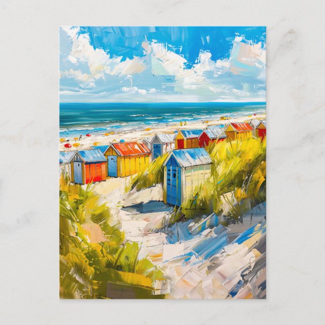 Beach Huts by the Sea in Holland Painting Postcard (Front)