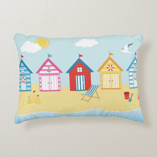 Beach Huts Decorative Cushion (Front)