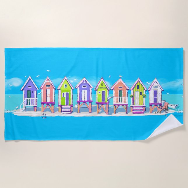 Beach Huts Design Beach Towel (Front)